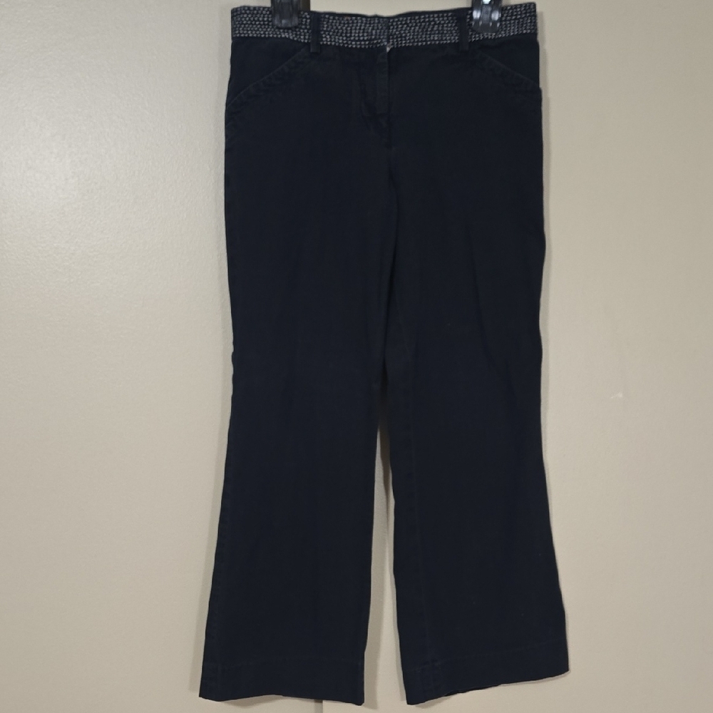Tory Burch Navy Wide-Leg Pants with Patterned Waistband Size 8